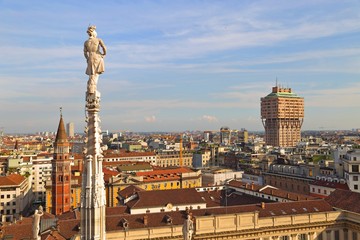Fototapeta na wymiar The roof of the Milan Cathedral (Duomo di Milano) in Milan, Italy.