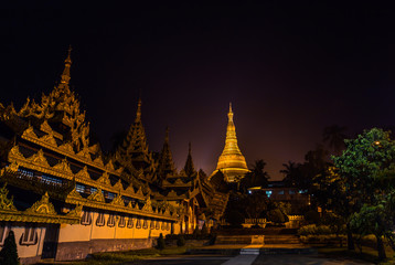 night view of  Shwedagon big golden pagoda most sacred Buddhist pagoda in rangoon, Myanmar(Burma)  