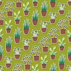 Seamless pattern with house plants icons for your design