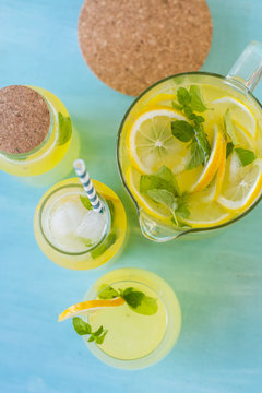 Lemon juice on a blue background