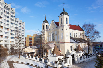 Fototapeta na wymiar Cathedral of Saints Peter and Paul Church in Minsk, Belarus