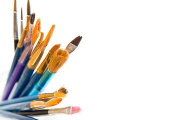 Obraz premium Paint brushes isolated, used artist tools with copy space