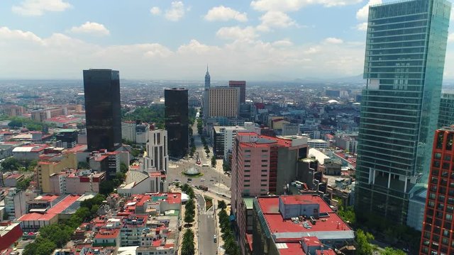 Aerial view of skyline of Mexico City, modern commercial buildings and skyscrapers of business district, capital city of Mexico from above, 4k UHD