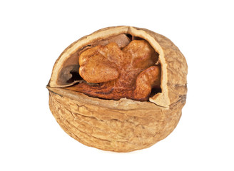 Cracked walnut isolated on a white background