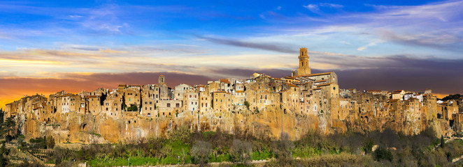 Medieval Pitigliano town over tuff rocks in province of Grosseto, Tuscany, Italy