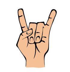 Hand in rock n roll sign, rock gesture. Vector illustration, isolated on white background.