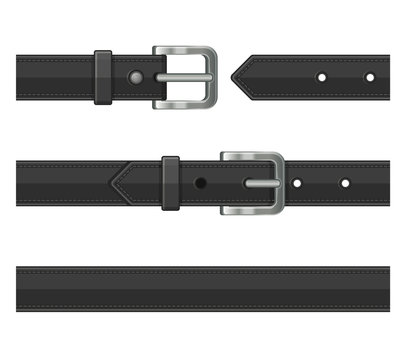 Seamless Black Leather Belts Set. Vector