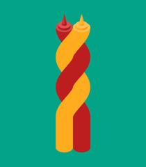 Ketchup and mustard twisting hugs. Fast food. Vector illustration