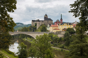 Fototapeta premium City Loket with 12th-century Gothic style castle, Czech Republic