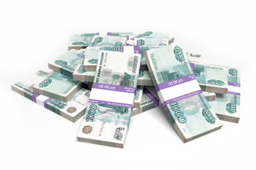 Obraz na płótnie Canvas кучка 1000 рублевых пачек