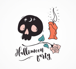 Halloween party, hand drawn modern cards, illustrations set