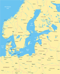 Fototapeta premium Mapa obszaru Morza Bałtyckiego - ilustracja wektorowa