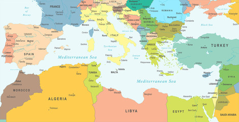 Mediterranean sea Map - Vector Illustration