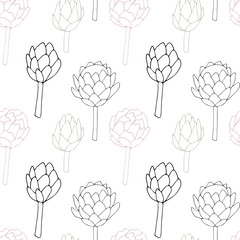 Artochoke plant pattern.Vector seamless pattern with hand drawn illustration.
