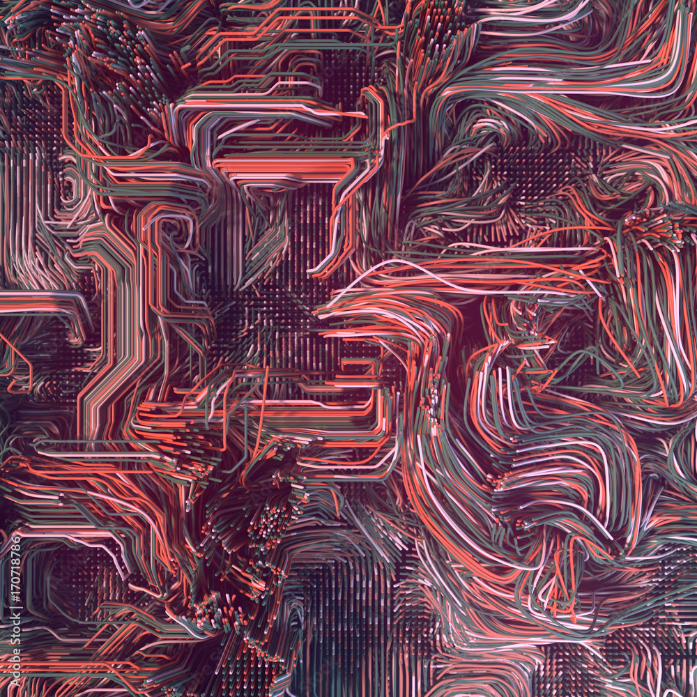 Aufkleber Digital colored lines abstract background. 3d rendering