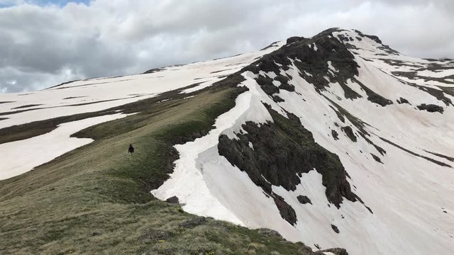 Tourist on Mount Aragats, Armenia