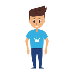 man young adult wearing blue t shirt with crown print icon image vector illustration design 