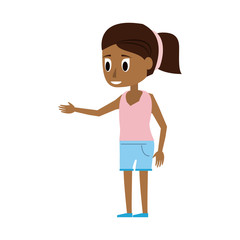 young woman with dark skin wearing shorts and pink shirt icon image vector illustration design 