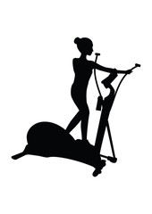 Sketch Woman on an exercise bike - isolated - black on a white background - art creative illustrations vector