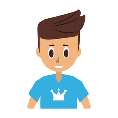 man young adult wearing blue t shirt with crown print icon image vector illustration design 