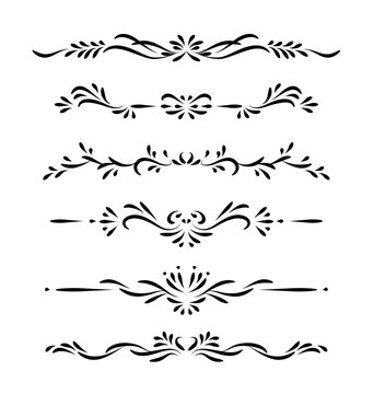 Hand drawn black vector ornamental decorative borders isolated on white background