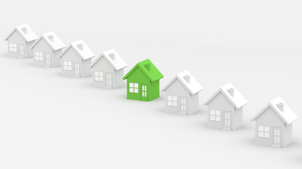 Green and white house on white background. 3D rendering.