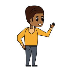 man with dark skin young adult wearing yellow sweater icon image vector illustration design 