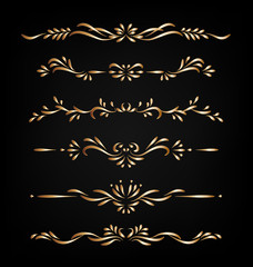 Gold vector ornamental decorative borders isolated on dark background