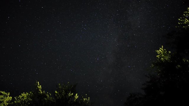 Time lapse of the night sky with bright stars above Greece, during August 2017