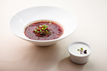 Beetroot soup with meat