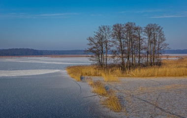 Frozen lake Kirsajty on Masuria, Poland