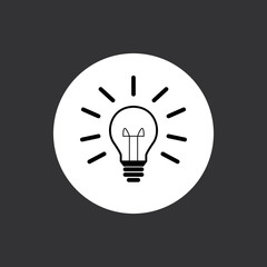 Glühbirne mit Strahlen - Icon, Symbol, Piktogramm, Bildmarke, Logo, grafisches Element - schwarz, Hintergrund/Rahmen, rund, grau, dunkel - Web, Druck - Vektor