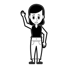 young woman lifting arm up icon image vector illustration design  black and white