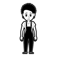 young woman wearing overall icon image vector illustration design  black and white