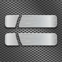 Metal perforated background with two long cut iron plates