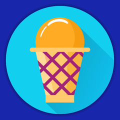 Wafer cup frozen dessert. Delicacy for children. A vector in flat style.Summer dessert.A concept of design of food for children.