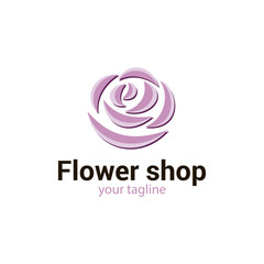 Vector logo design template for flower shop, Spa salon, floral boutique isolated on white background. Rose logotype. Flower icon concept in pink color. Florist  sign. Creative flower illustration. EPS