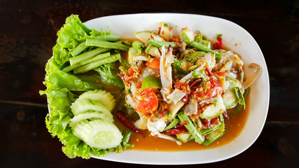 spicy shrimp, crab and cockle salad, seafood samui