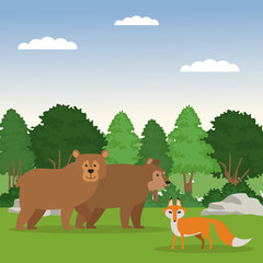 Obraz na płótnie Canvas Forest animals cartoon over white background vector illustration graphic design