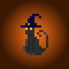 Pixel character cat witch for games and applications