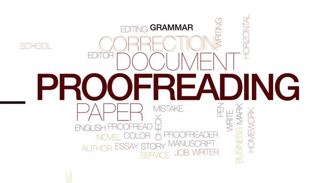 Proofreading animated word cloud, text design animation. Kinetic typography.