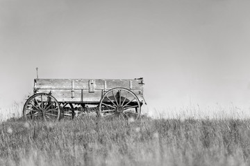Fototapeta na wymiar Wagon on the Prairie in Black and White