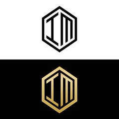 initial letters logo im black and gold monogram hexagon shape vector
