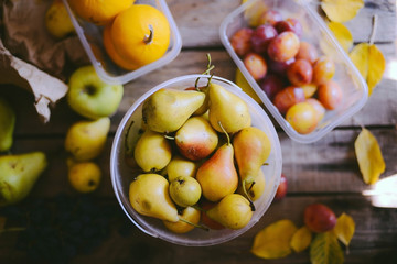 Autumn fruit background. Autumn Thanksgiving seasonal fruit. Nature background