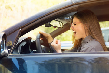 Side profile of an angry driver.