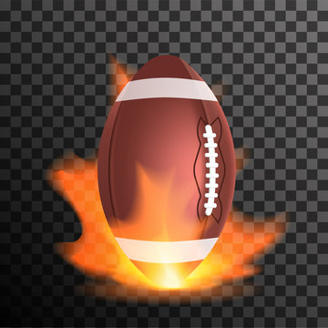 American footbal or rugby ball in a flame. on transparent background