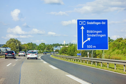freeway road sign on Autobahn A81, Boeblingen / Sindelfingen