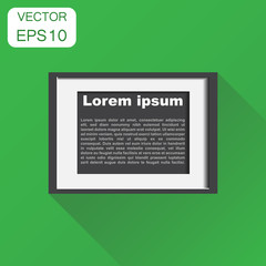 Realistic photo frame icon. Business concept pictures frame pictogram. Vector illustration on green background with long shadow.