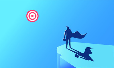 Super businessman look at the dart board. business target concept illustration	