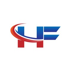 modern vector initial letters logo swoosh hf red blue